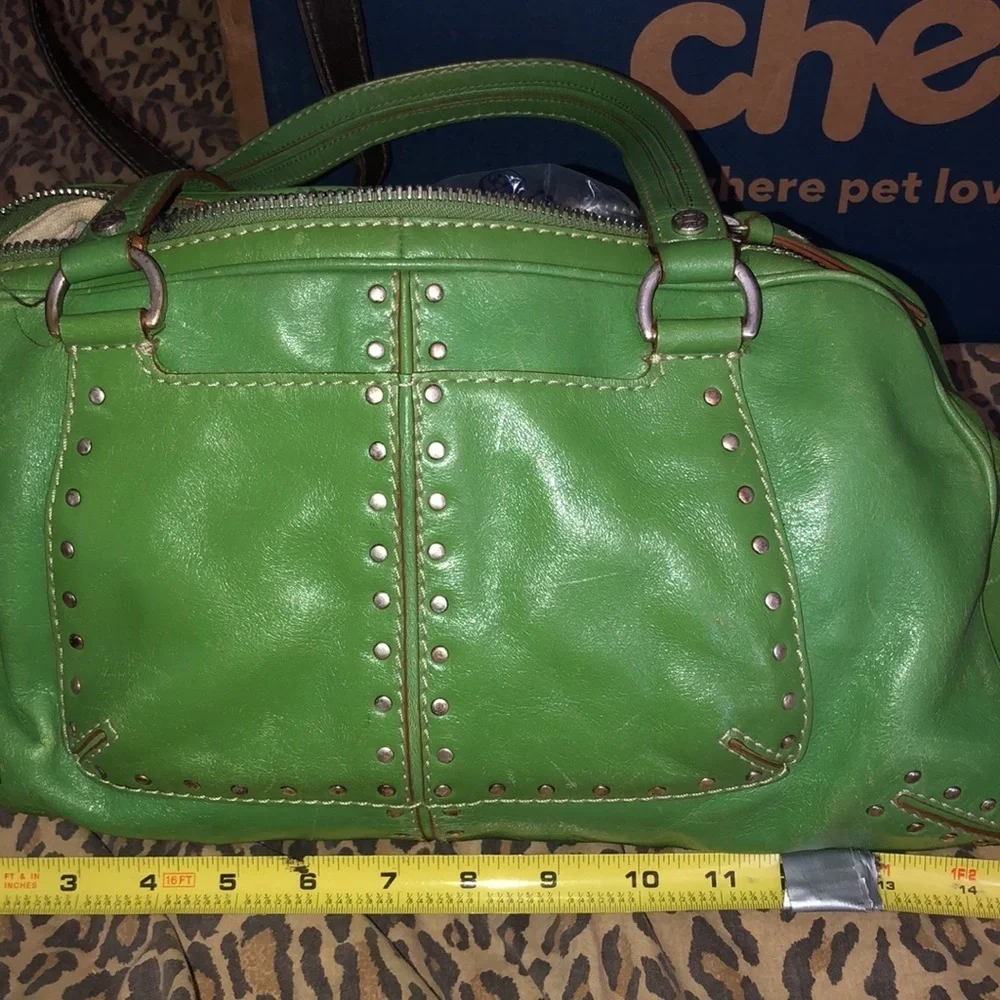 Micheal Kors Astor chartreuse green studded  Leather bag rare ,very clean